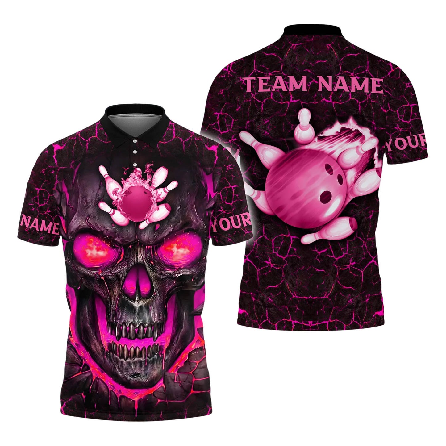 Custom Skull Flame Bowling Polo Shirts BO0335