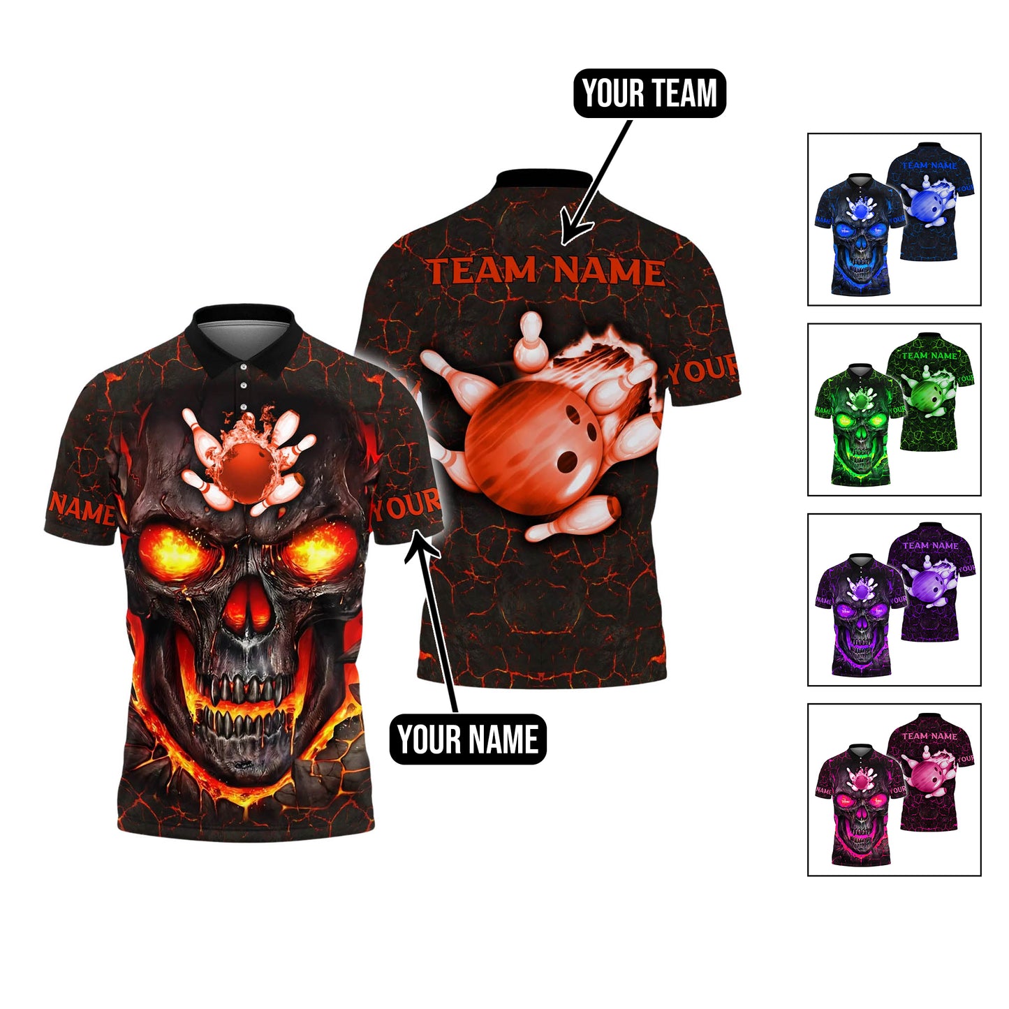 Custom Skull Flame Bowling Polo Shirts BO0335