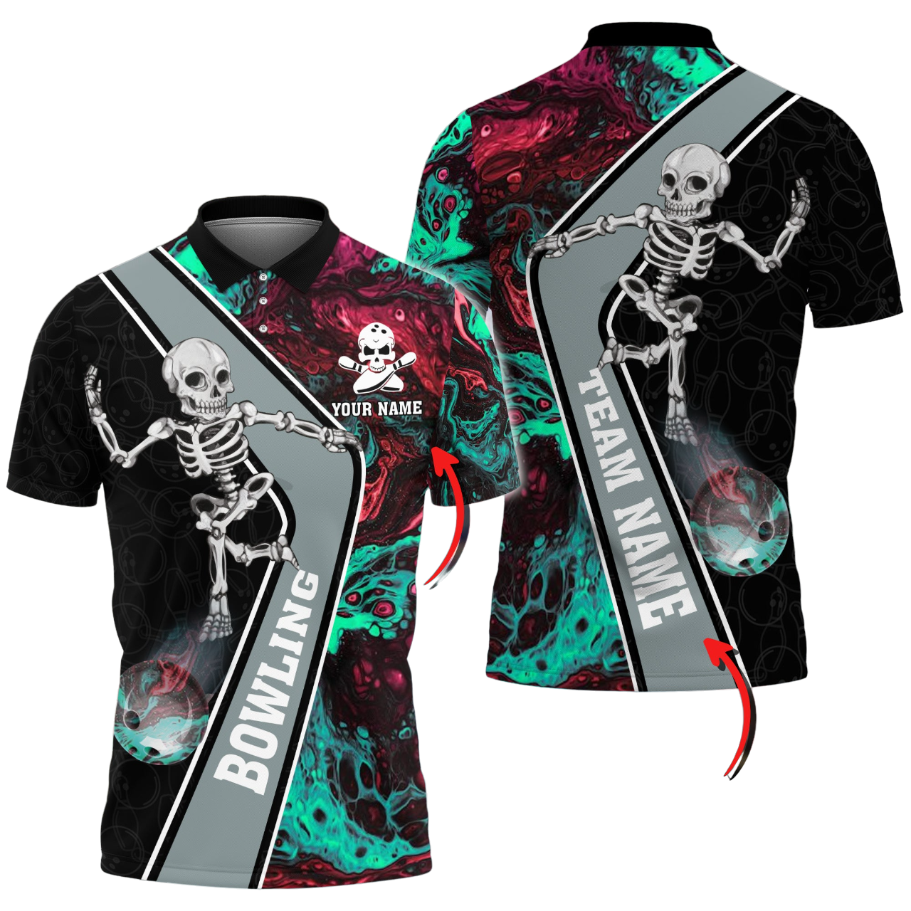 Custom Skull Flame Bowling Polo Shirts BO0336