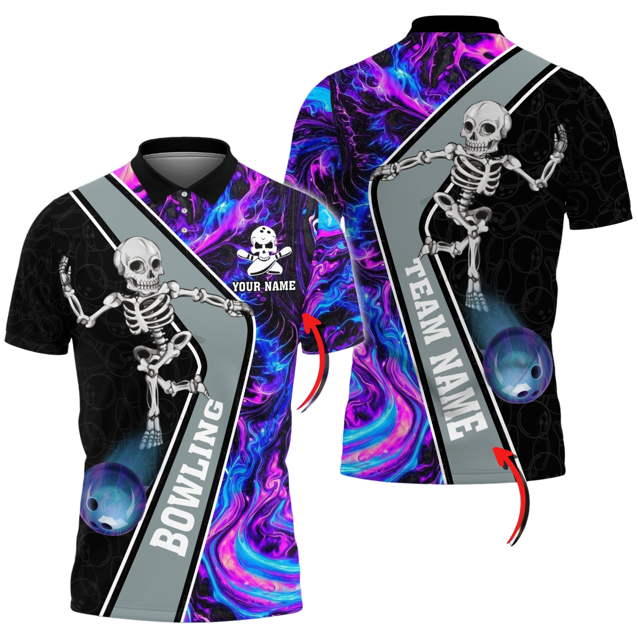 Custom Skull Flame Bowling Polo Shirts BO0336