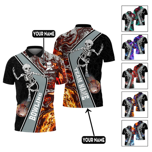 Custom Skull Flame Bowling Polo Shirts BO0336