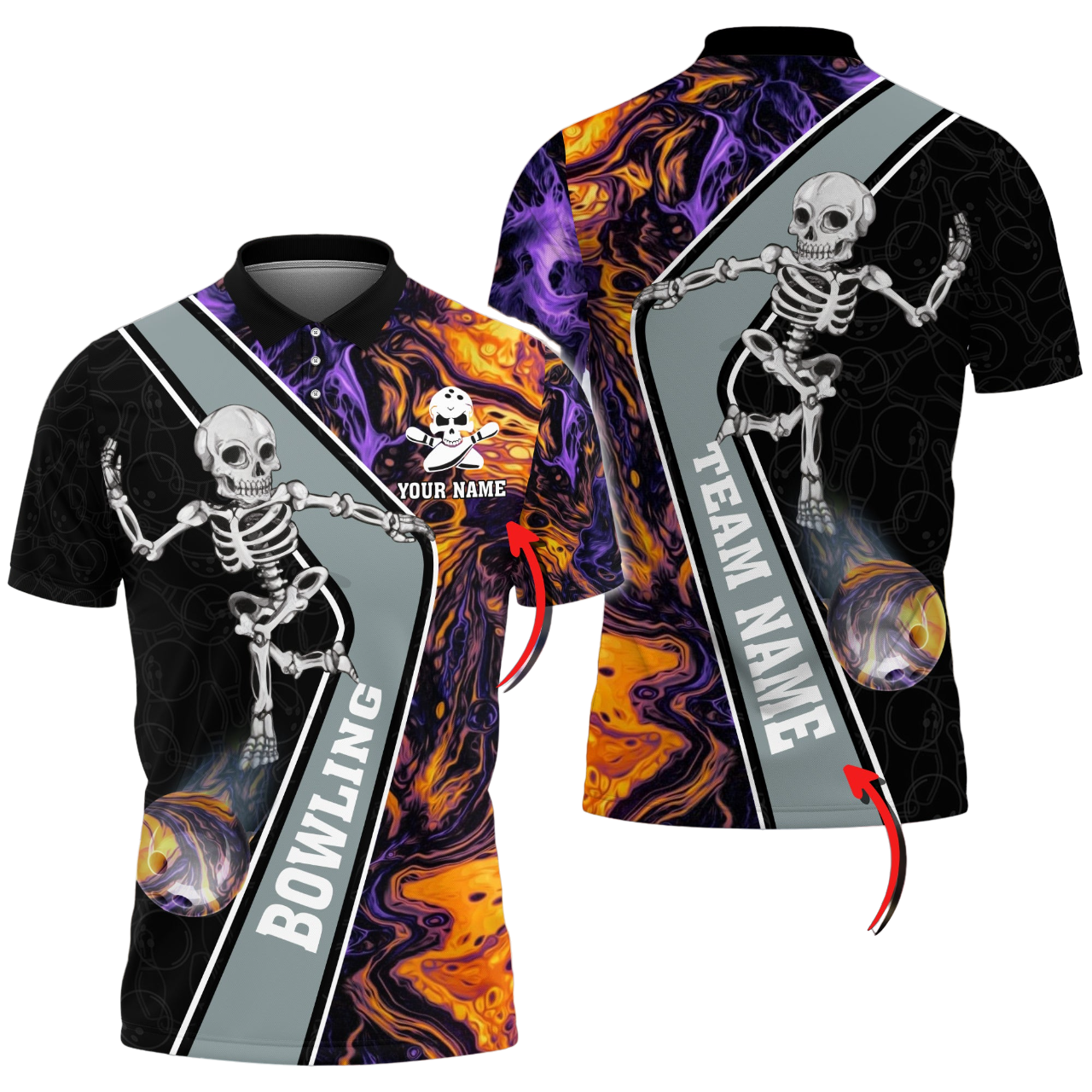 Custom Skull Flame Bowling Polo Shirts BO0336