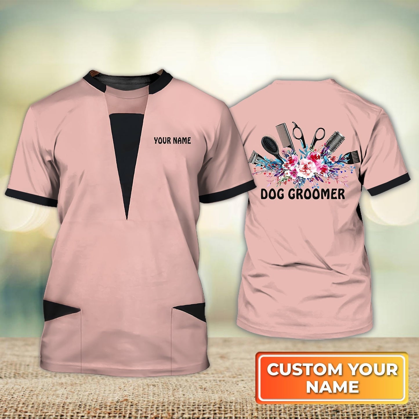 Customized Groomer Shirt Men Women Dog Groomer Pet Groomer Uniform Pink And Black Salon TO1778