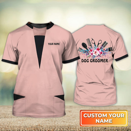 Customized Groomer Shirt Men Women Dog Groomer Pet Groomer Uniform Pink And Black Salon TO1778