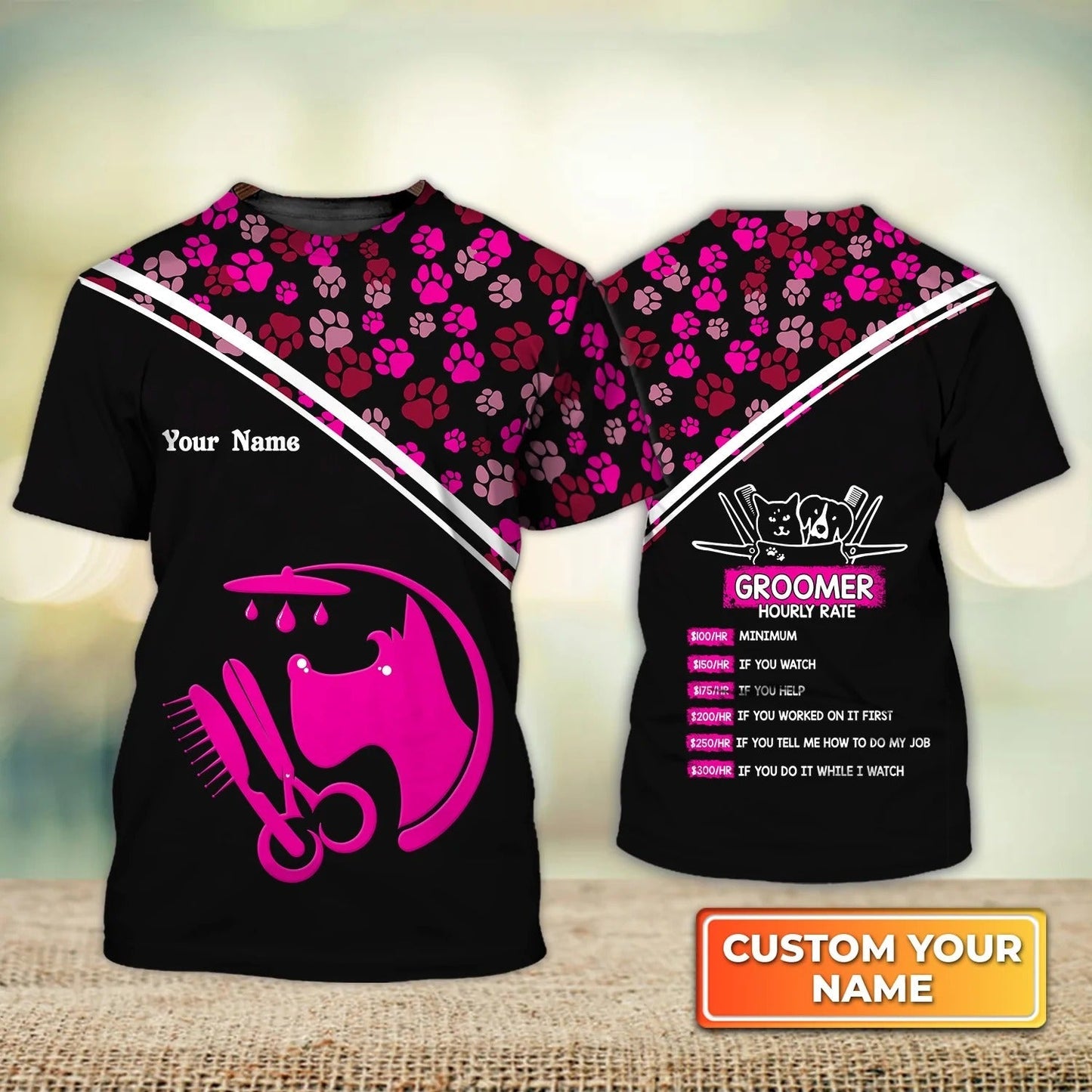 Pet Groomer Uniform Pink Salon Pet Groomer Personalized Name 3D Tshirt Men Women TO2679