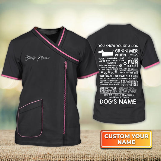 Personalized Name 3D Tshirt For Groomer Pet Groomer Uniform Black And Pink Salon Pet TO1091