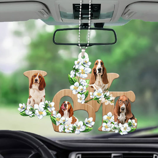 Basset Hound Love Flowers Dog Lover Car Hanging Ornament Vehicle Mirror Decor OO0882