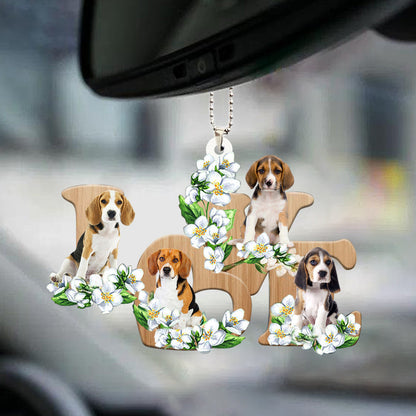 Beagle Ornament For Auto Love Flowers Dog Lover Car Hanging Ornament OO0908