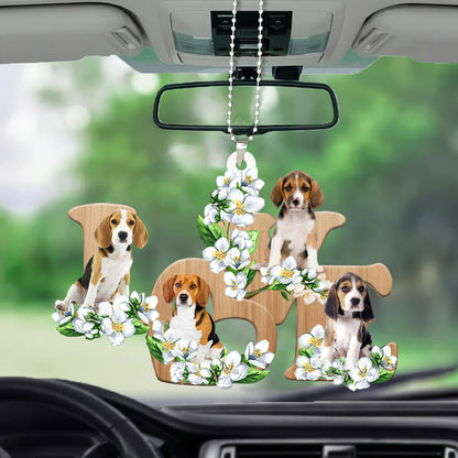 Beagle Ornament For Auto Love Flowers Dog Lover Car Hanging Ornament OO0908