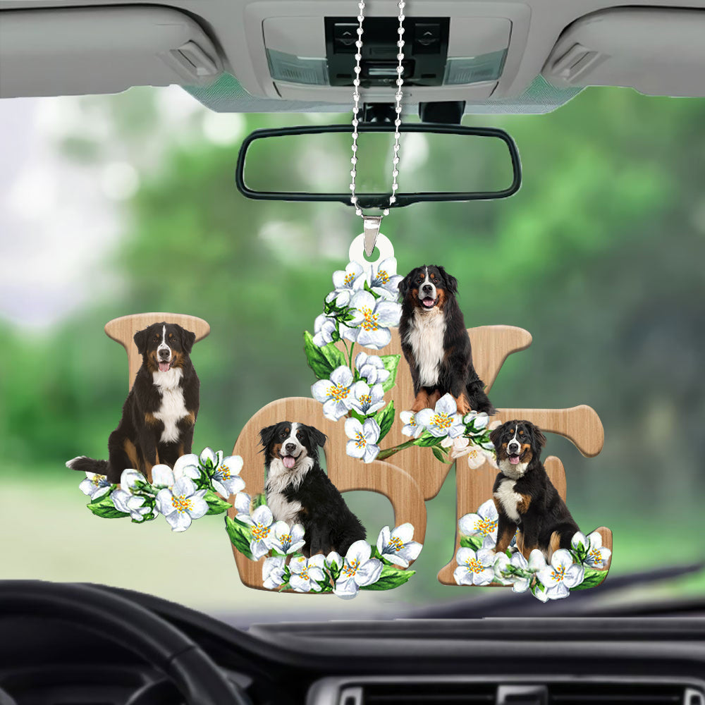 Cute Bernese Mountain Ornaments Love Flowers Dog Lover Car Hanging Ornament OO0907