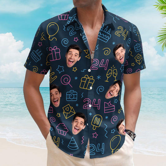 Birthday Neon Party Custom Face Funny Birthday Gift - Custom Photo Hawaiian Shirts HA0025