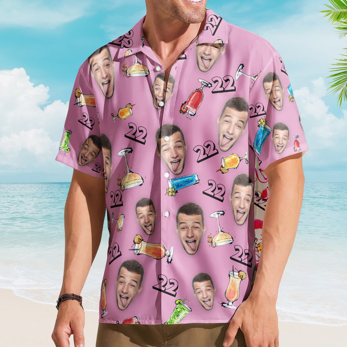 Birthday Party Drinks Custom Face Funny Birthday Gift- Custom Photo Hawaiian Shirts HA0024