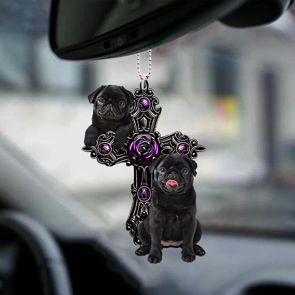 Black Pug Pray For God Car Hanging Ornament Dog Pray For God Ornament Lasfour SO1488