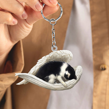 Black And White Cat Sleeping Angel Acrylic Keychain Cat Sleeping keychain SO0083