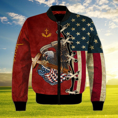 Eagle Us Flag One Nation Under God 3D Hawaiian Shirt, 4Th Of July 3D Bomber Hoodie TO0223