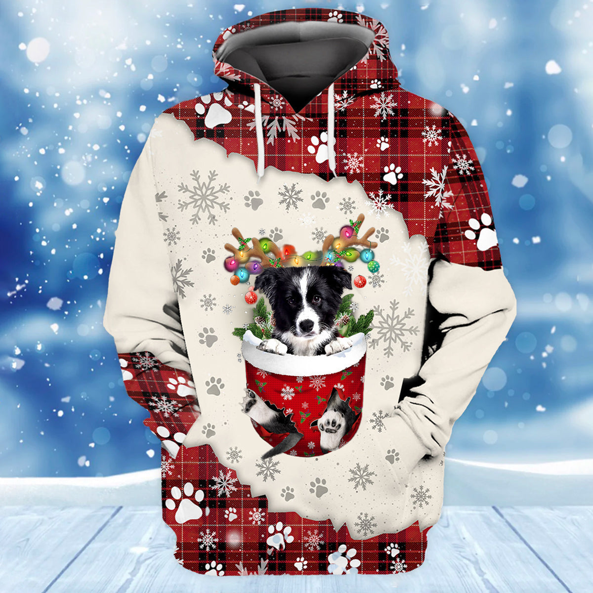 Border Collie. In Snow Pocket Merry Christmas Unisex Hoodie SO0494