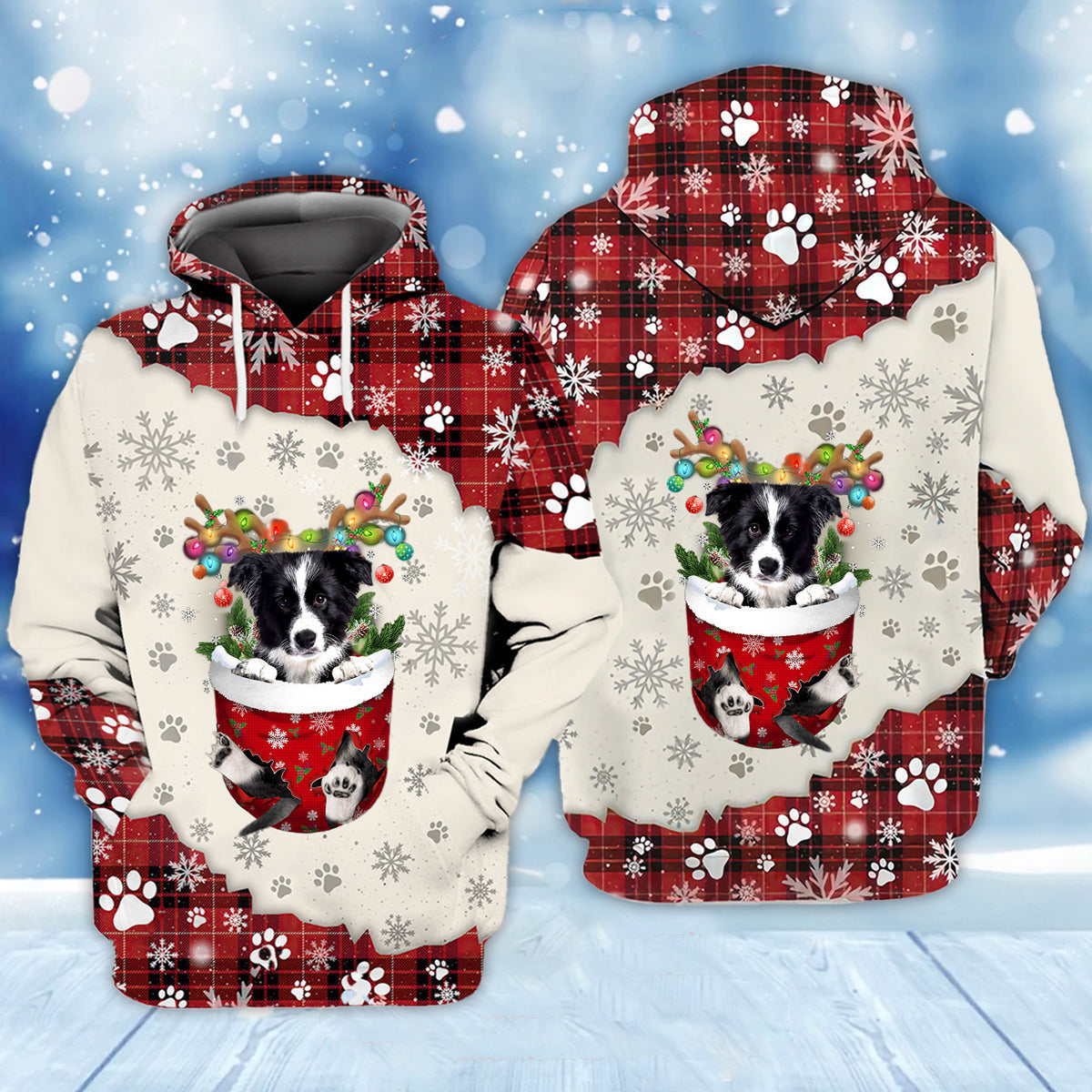 Border Collie. In Snow Pocket Merry Christmas Unisex Hoodie SO0494