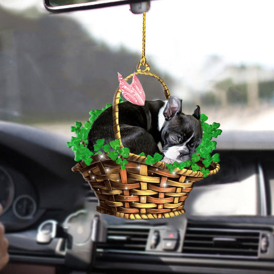 Boston terrier Sleeping Lucky Fairy Two Sided Cute Car Hanging Ornament OO0254