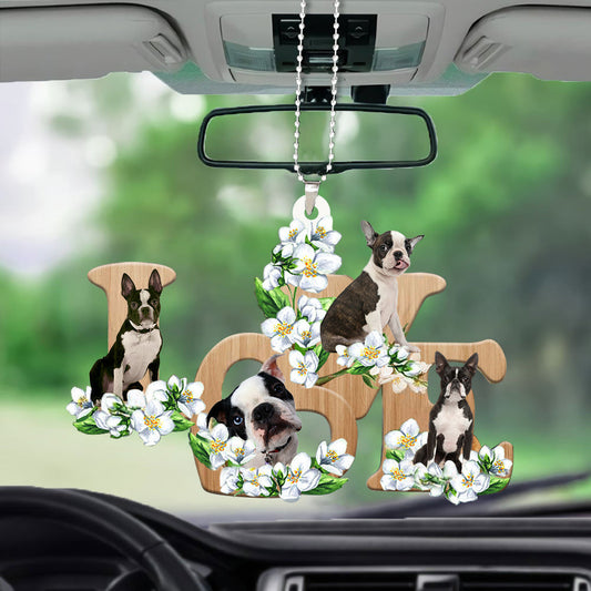 Boston Terrier Love Flowers Dog Lover Car Hanging Ornament Car Decor OO0881