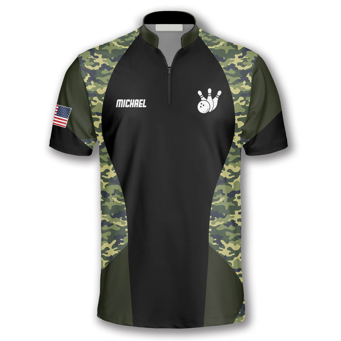 Strike Camouflage Waving Flag Custom Bowling Jerseys for Men, Personalized Name Bowling Shirt SO0751