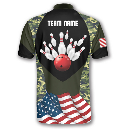 Strike Camouflage Waving Flag Custom Bowling Jerseys for Men, Personalized Name Bowling Shirt SO0751