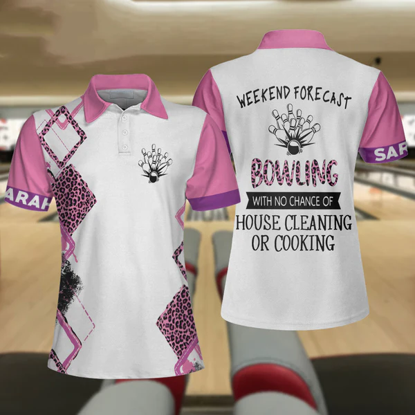 Bowling With No Chance Of House Cleaning Custom Short Sleeve Women Polo Shirt, Pink Leopard Bowling Shirt Lasfour SO1062