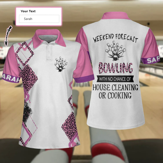 Bowling With No Chance Of House Cleaning Custom Short Sleeve Women Polo Shirt, Pink Leopard Bowling Shirt Lasfour SO1062