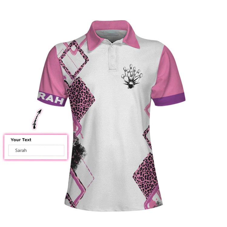 Bowling With No Chance Of House Cleaning Custom Short Sleeve Women Polo Shirt, Pink Leopard Bowling Shirt Lasfour SO1062