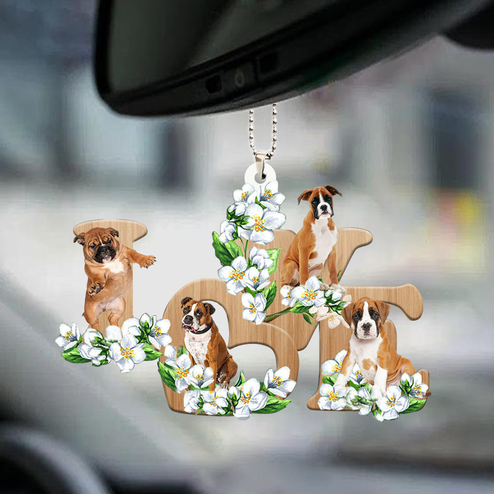 Boxer Love Flowers Dog Lover Car Hanging Ornament Car Decoration OO0880