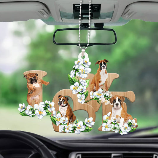 Boxer Love Flowers Dog Lover Car Hanging Ornament Car Decoration OO0880