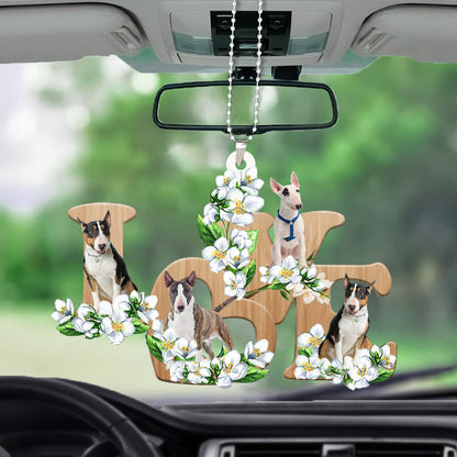 Cute Bull Terrier Love Flowers Dog Lover Car Hanging Ornament OO0904