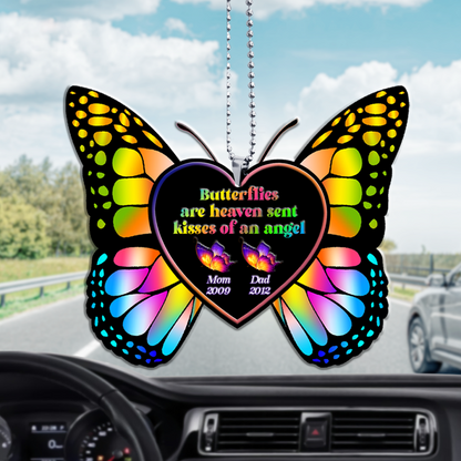 Personalized Memorial Ornament Butterflies Are Heaven Sent Kisses Of An Angel Lost Mom Dad Car Hanging Ornament OO0992