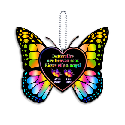 Personalized Memorial Ornament Butterflies Are Heaven Sent Kisses Of An Angel Lost Mom Dad Car Hanging Ornament OO0992