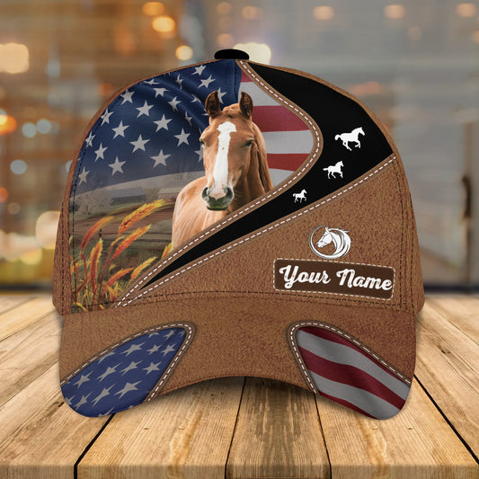 Brown Horse Leather Pattern American Customized Name Cap CA0170