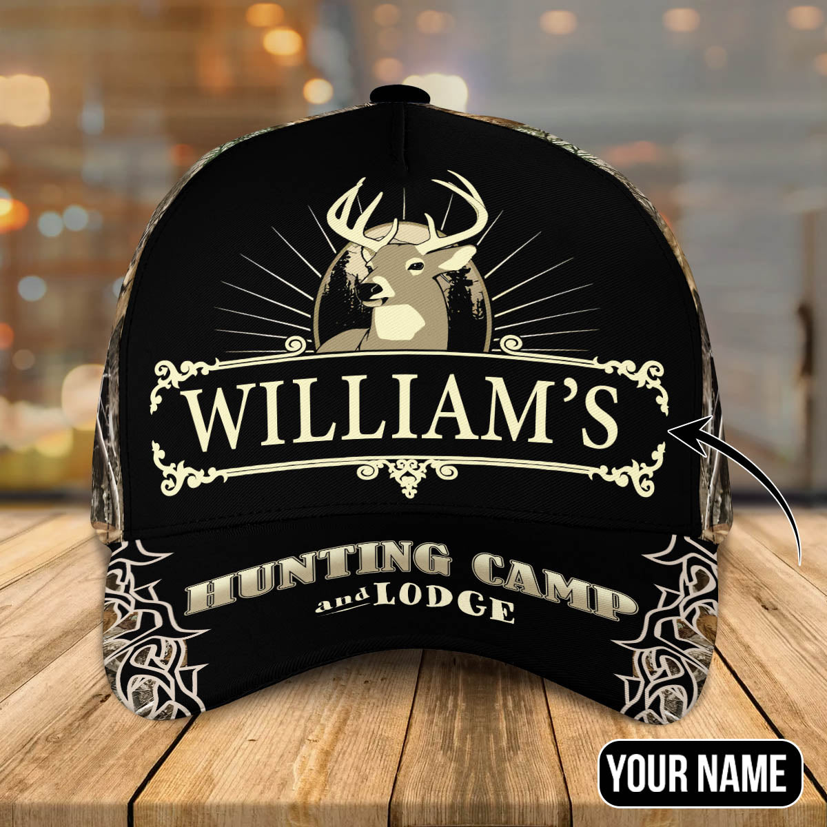 Personalized Name Deer Hunting Camp & Lodge Classic Caps CA0269