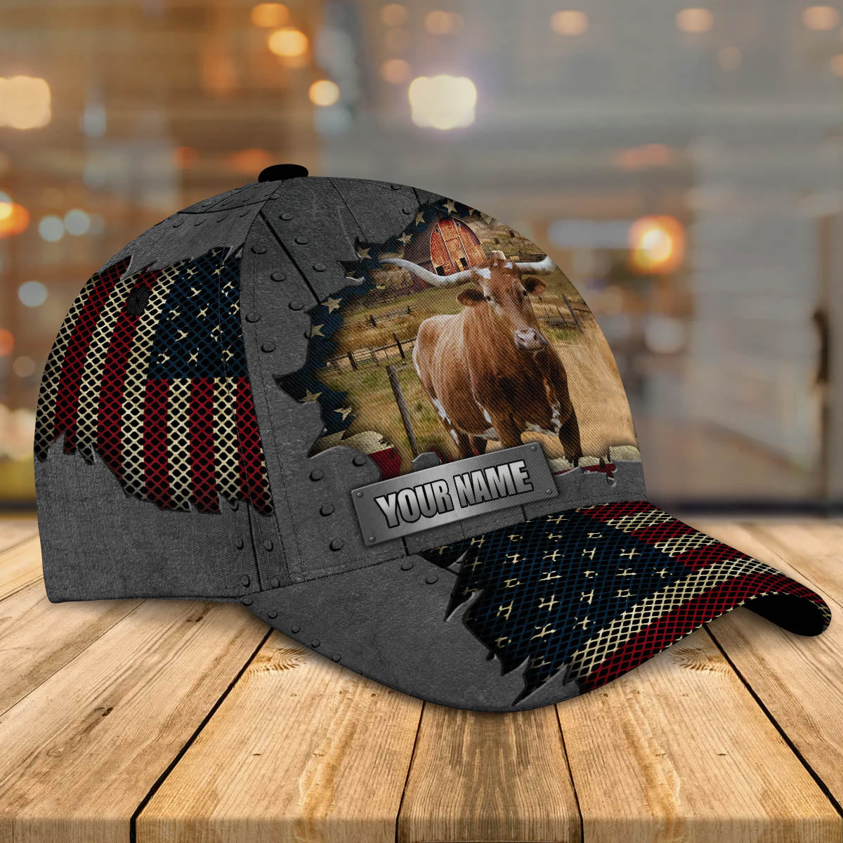 Texas Longhorn Customized Name Us Flag Net 3D Cap 3D All Over Print Baseball Cap, Cap For Farm Lovers, Animal Cap, Leather Pattern Cap CA3117