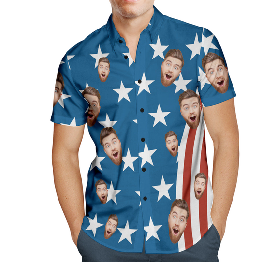 Custom Face Men's Hawaiian Shirts 4th of July American Flag Patriotic Independence Day Hawaiian Shirts HO3946