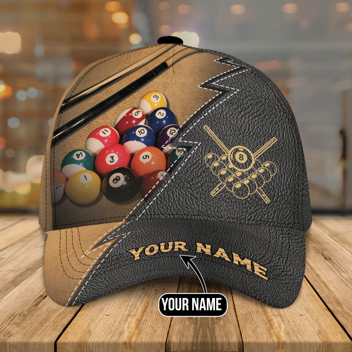 Customized Name Leather Billiard Classic Cap, Baseball Cap Billiard for Men, Billiard Hat CO0178