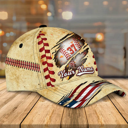 Personalized Custom Crack Baseball Classic Cap, Baseball Flag USA Cap, Classic Cap for Baseball Lover CO0204