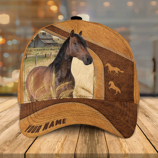 Custom Name Horse Cap , Horse Hat, Farm Baseball Hat Brown Leather Pattern CO1034