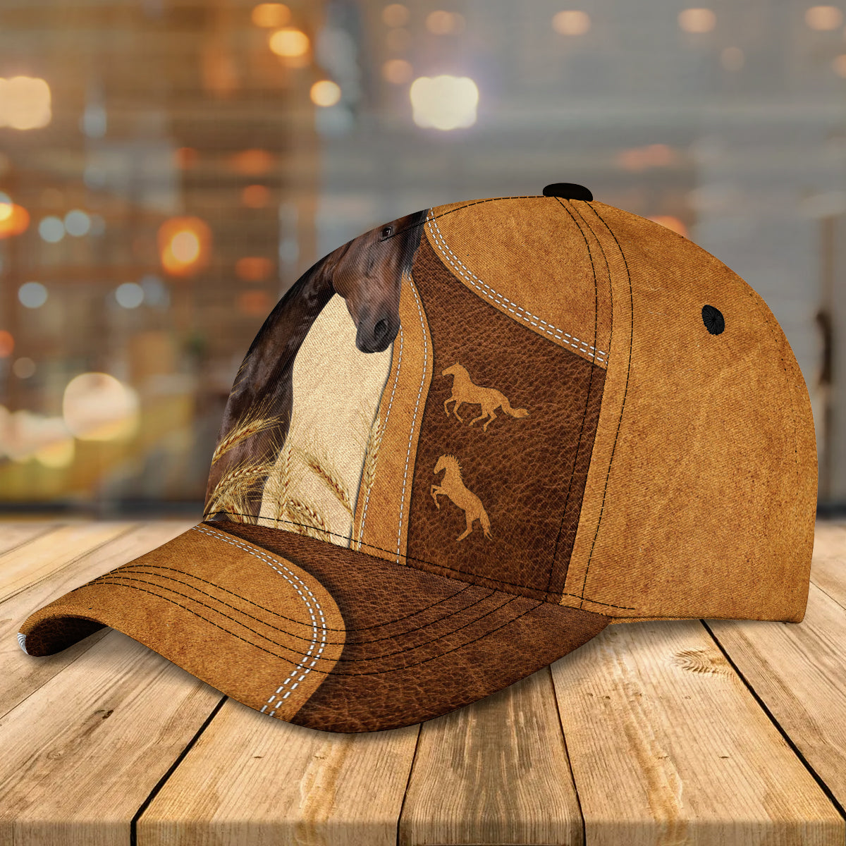 Custom Name Horse Cap , Horse Hat, Farm Baseball Hat Brown Leather Pattern CO1034