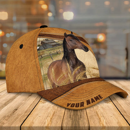 Custom Name Horse Cap , Horse Hat, Farm Baseball Hat Brown Leather Pattern CO1034