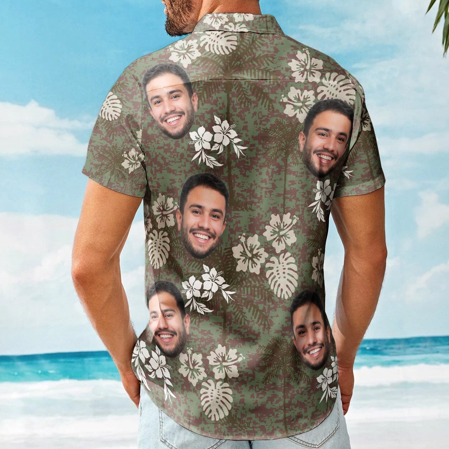 Camo Tropical Beach Pattern Hawaii Aloha Shirts - Custom Photo Hawaiian Shirts HA0050