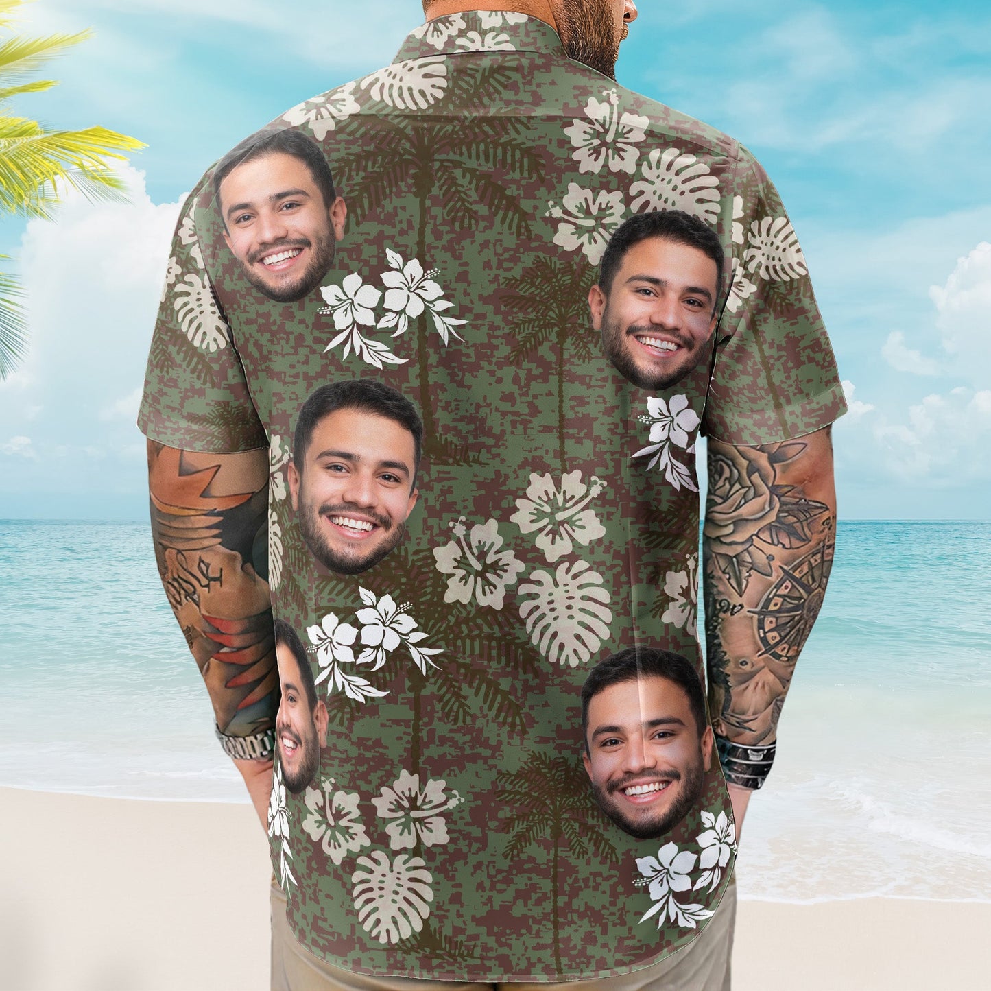 Camo Tropical Beach Pattern Hawaii Aloha Shirts - Custom Photo Hawaiian Shirts HA0050