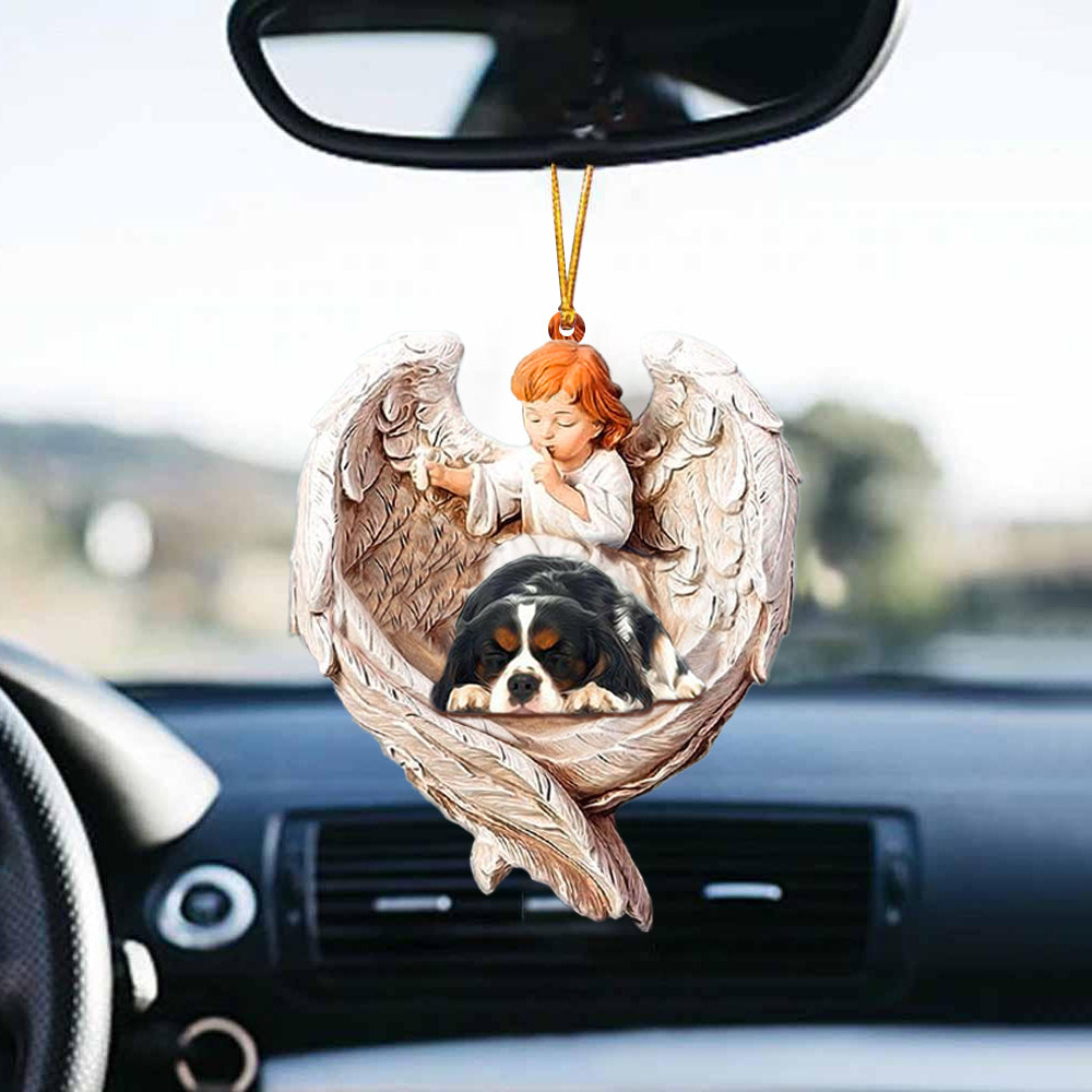 Sleeping Cavalier King Charles Spaniel Protected By Angel Car Hanging Ornament OO1101