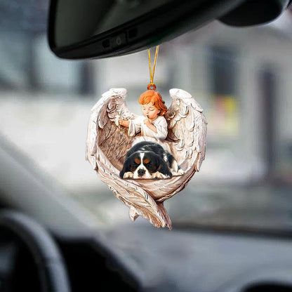 Sleeping Cavalier King Charles Spaniel Protected By Angel Car Hanging Ornament OO1101