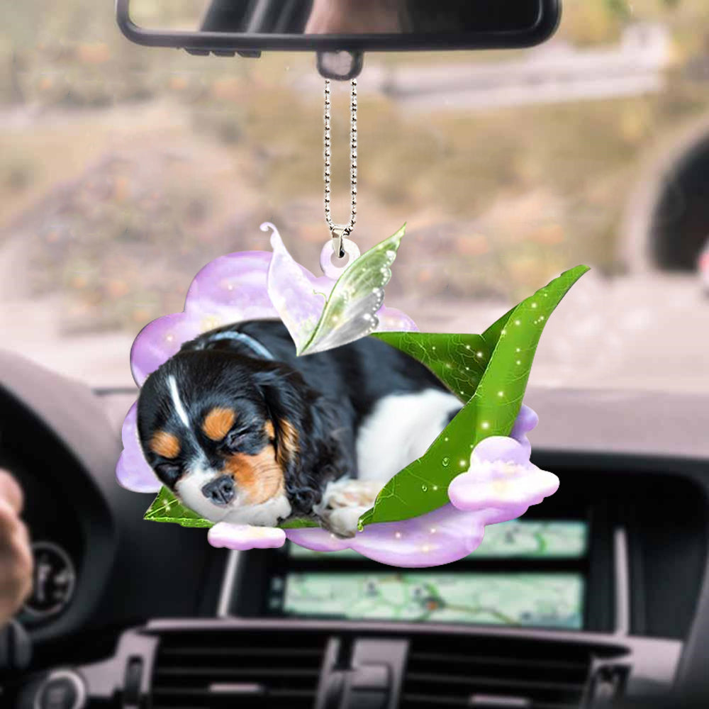 Cavalier King Charles Spaniel Car Hanging Ornament, Pet Sleep On Fallen Leaves Ornament OO0551