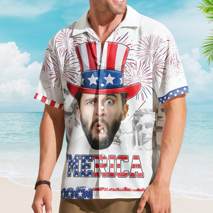 Celebrate The 4Th Of July With Merica Pattern - Personalized Photo Hawaiian Shirt HA0061