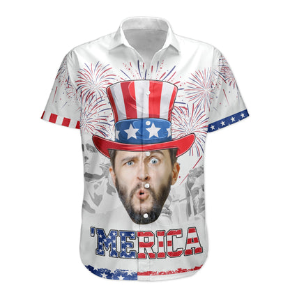 Celebrate The 4Th Of July With Merica Pattern - Personalized Photo Hawaiian Shirt HA0061