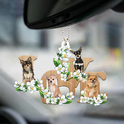 Chihuahua Love Flowers Dog Lover Car Hanging Ornament OO0879